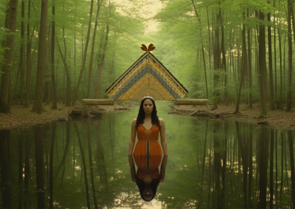 Rendering of Pocahontas as a Wes Anderson character