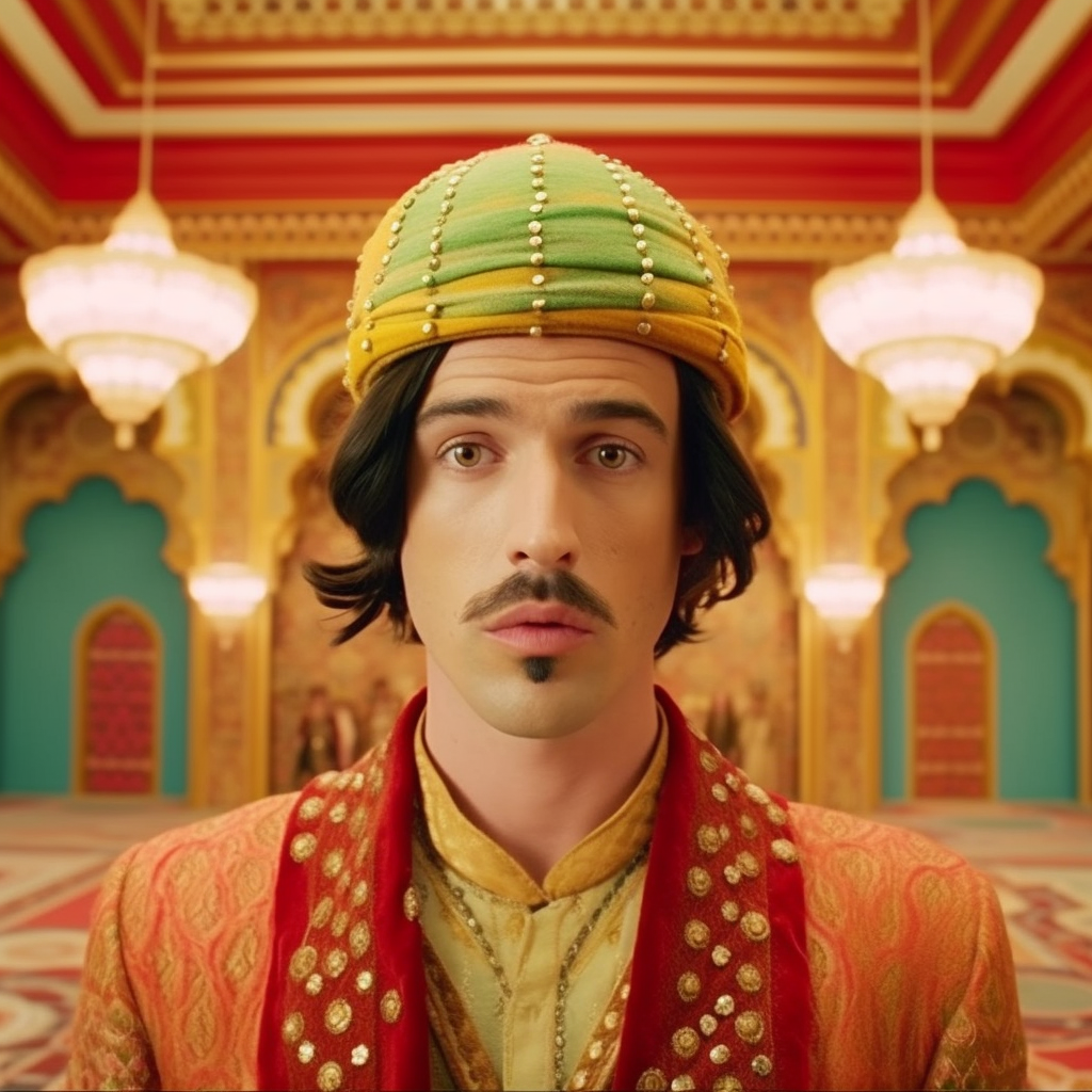 Rendering of Aladdin as a Wes Anderson character
