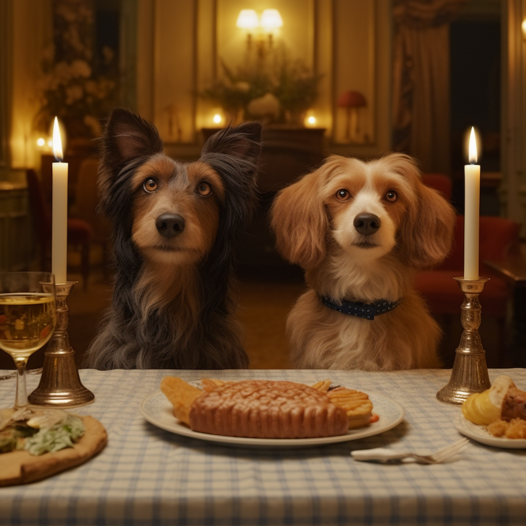 Rendering of the Lady and the Tramp as Wes Anderson characters