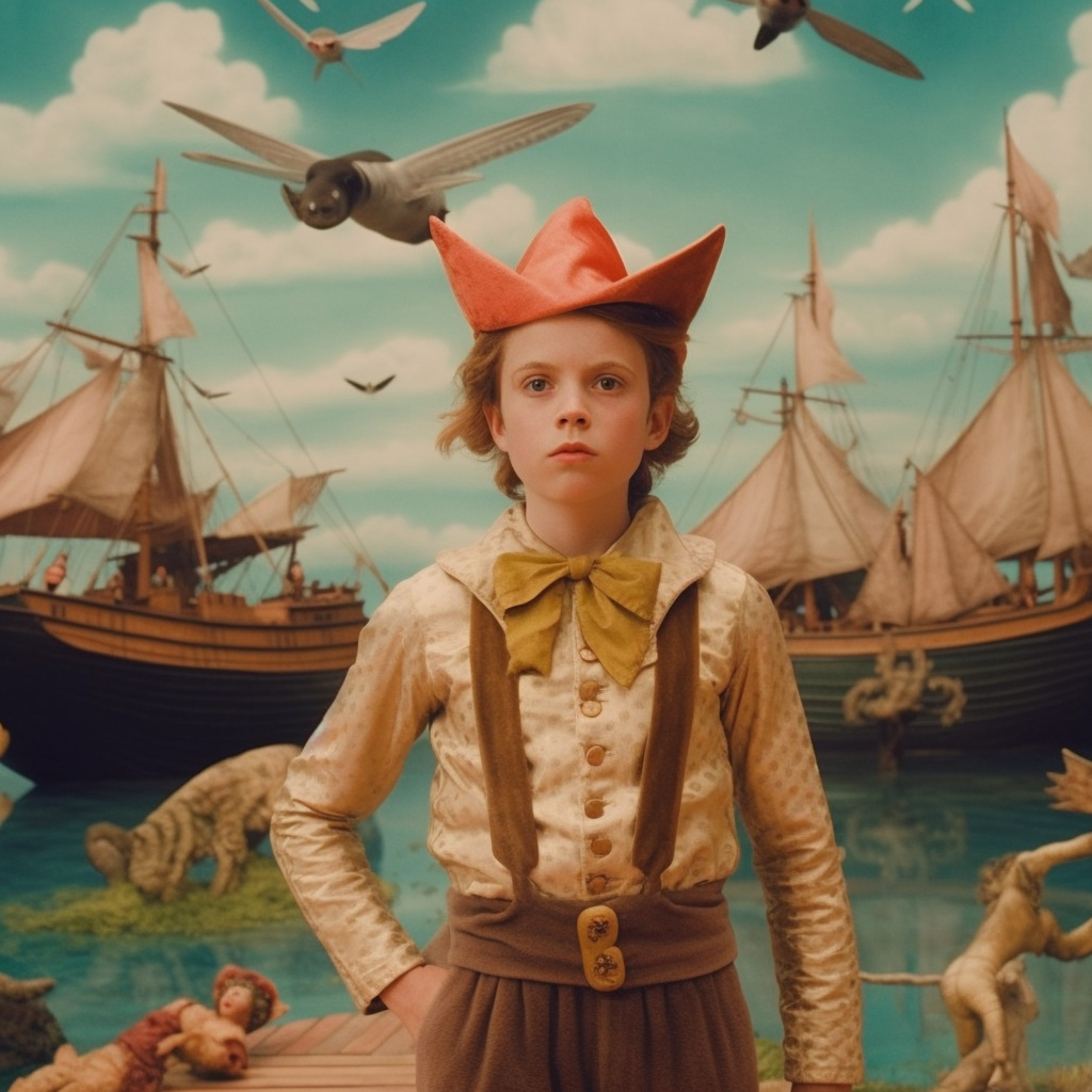 Rendering of Peter Pan as a Wes Anderson character