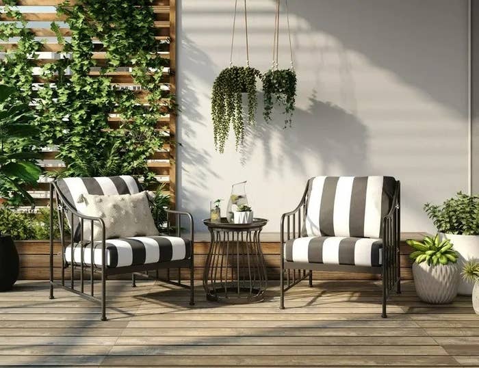 Better Homes &amp;amp; Gardens Aubrey patio set in black and white stripes.