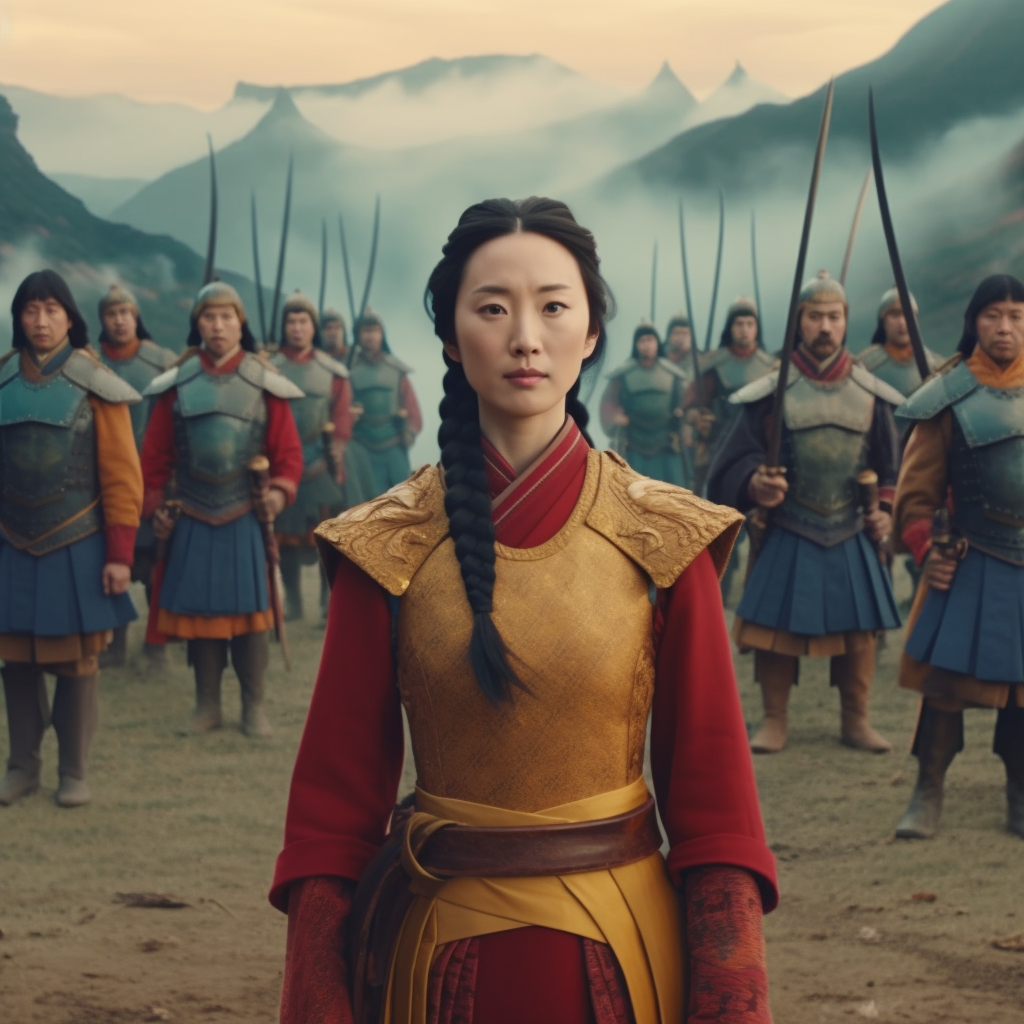 Rendering of Mulan as a Wes Anderson character