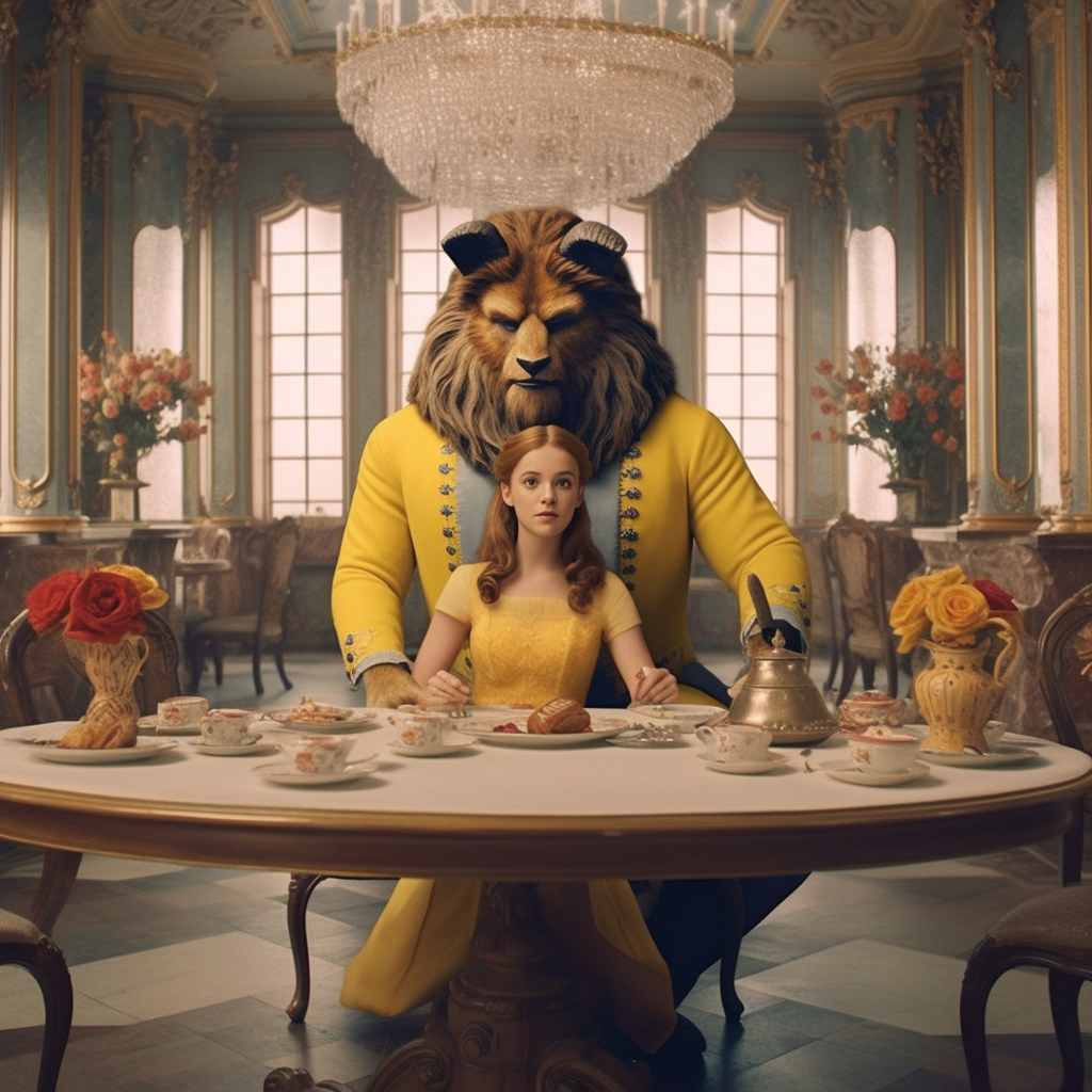 Rendering of &quot;Beauty and the Beast&quot; as a Wes Anderson film