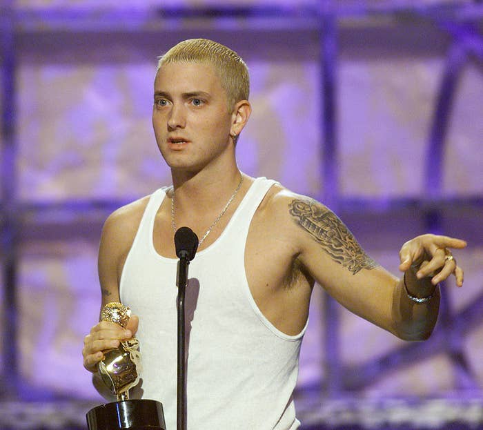 Eminem onstage giving an acceptance speech