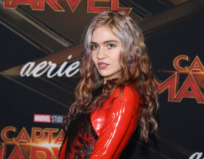 A close-up of Grimes on the red carpet at the premiere of Captain Marvel