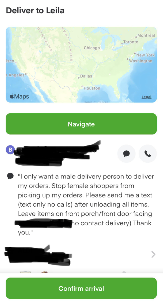 &quot;I only ant a male delivery person to deliver my orders&quot;