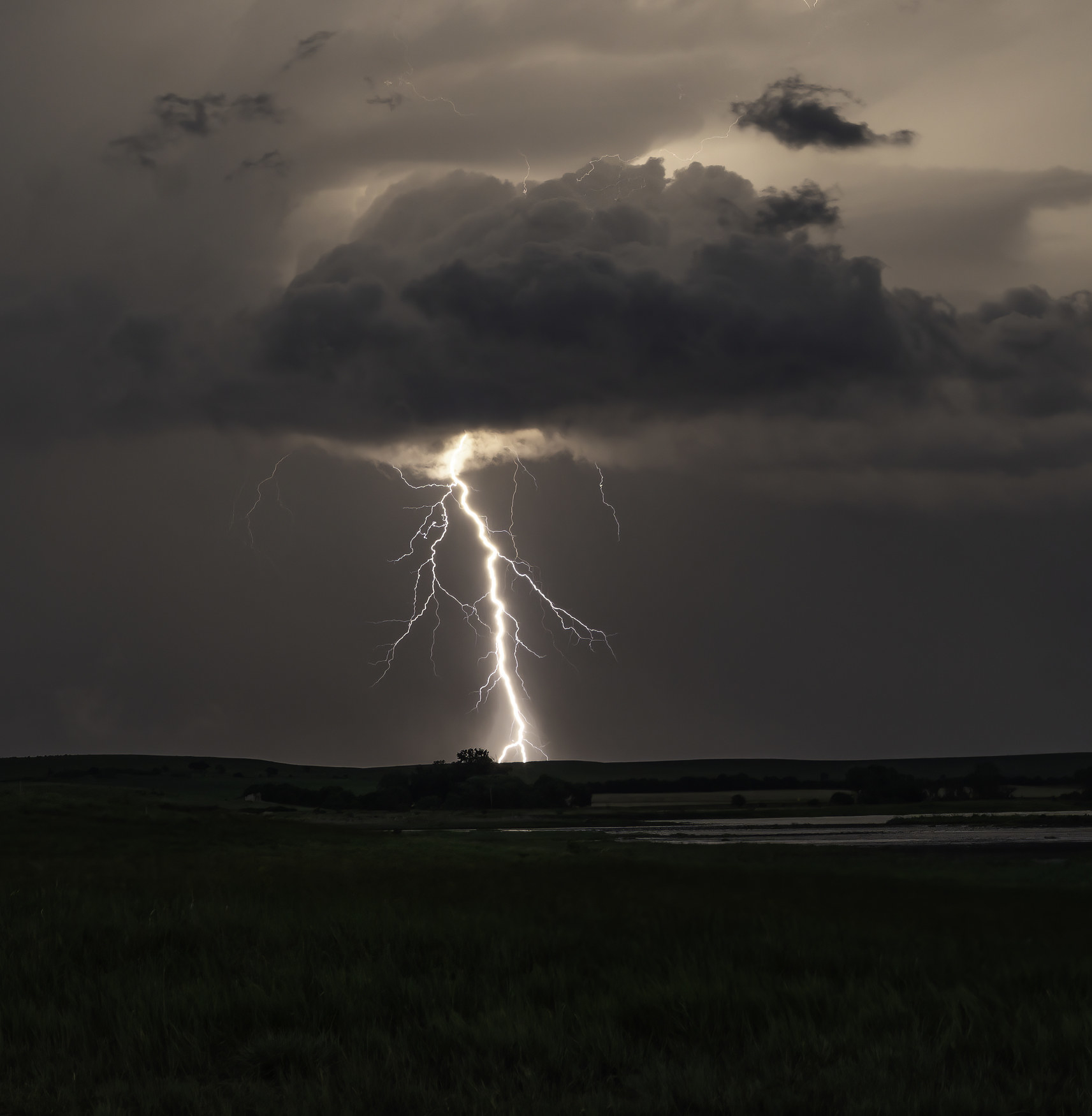 lightning is striking an empty plain