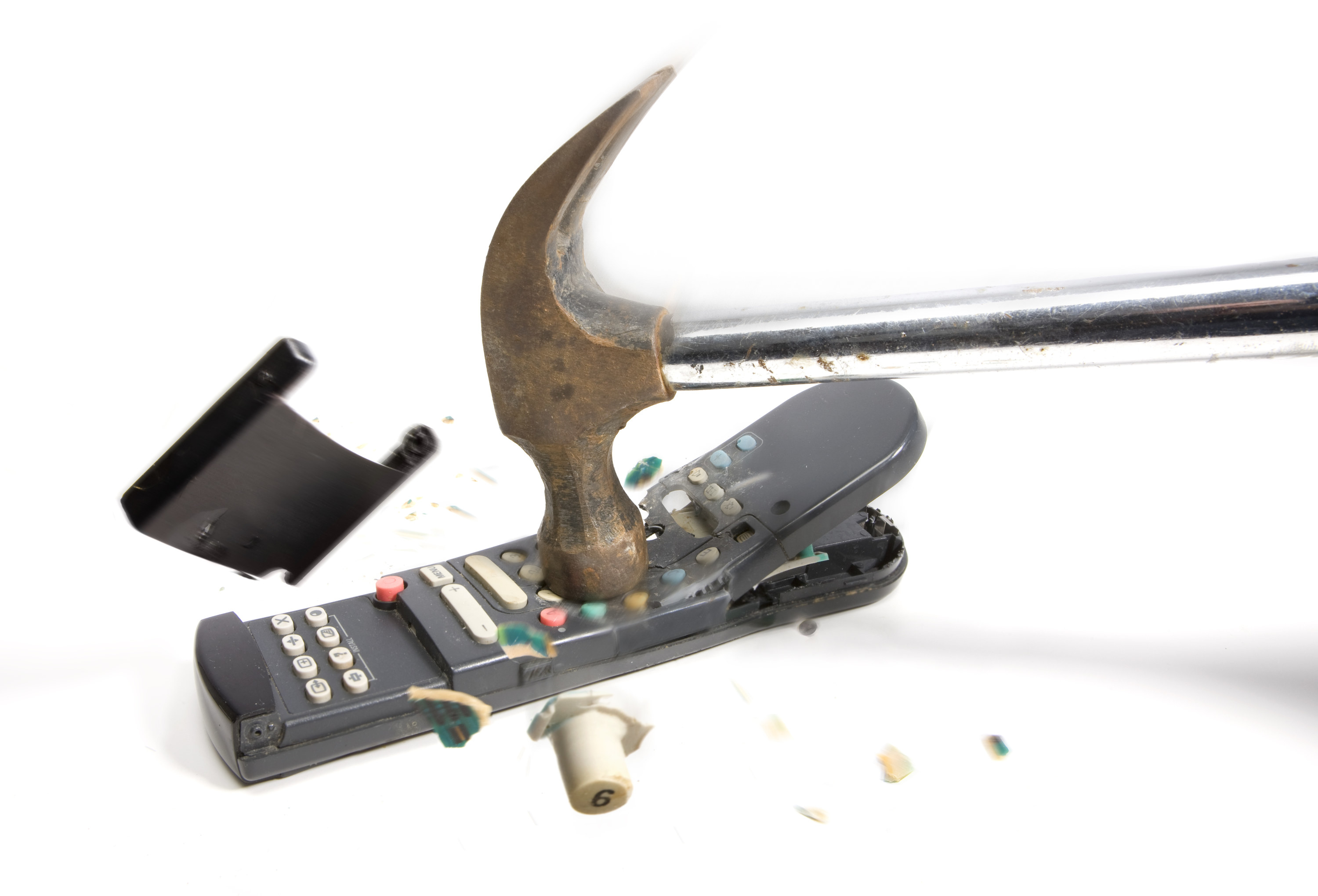 hammer smashing a remote