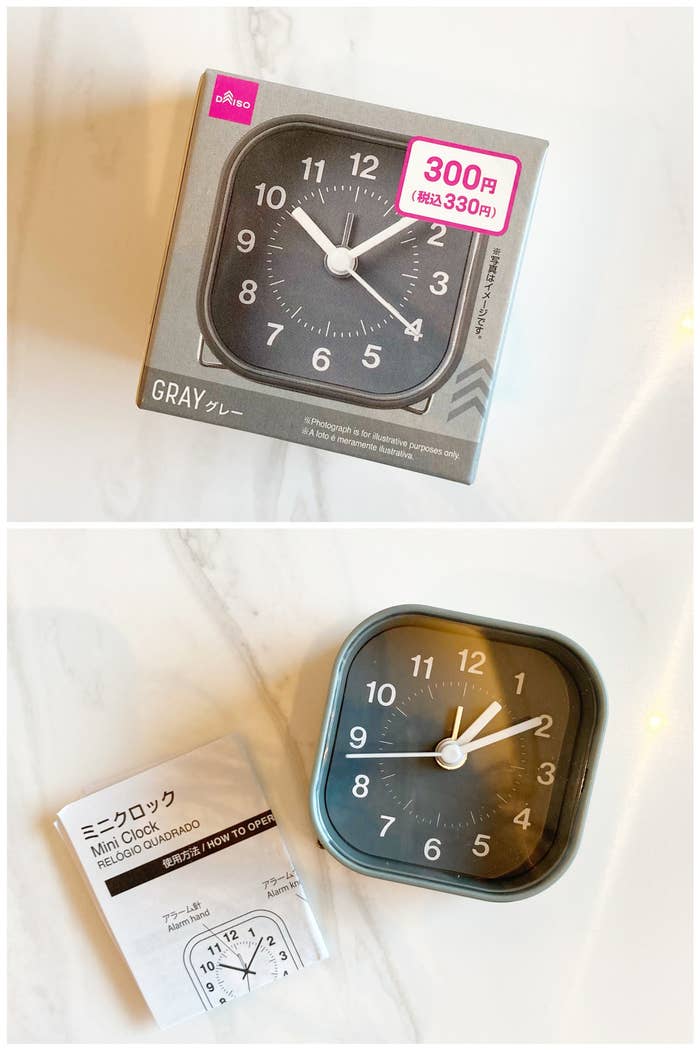 DAISO(ダイソー)のおすすめインテリア雑貨「ミニクロック(スクエア、グレー)」