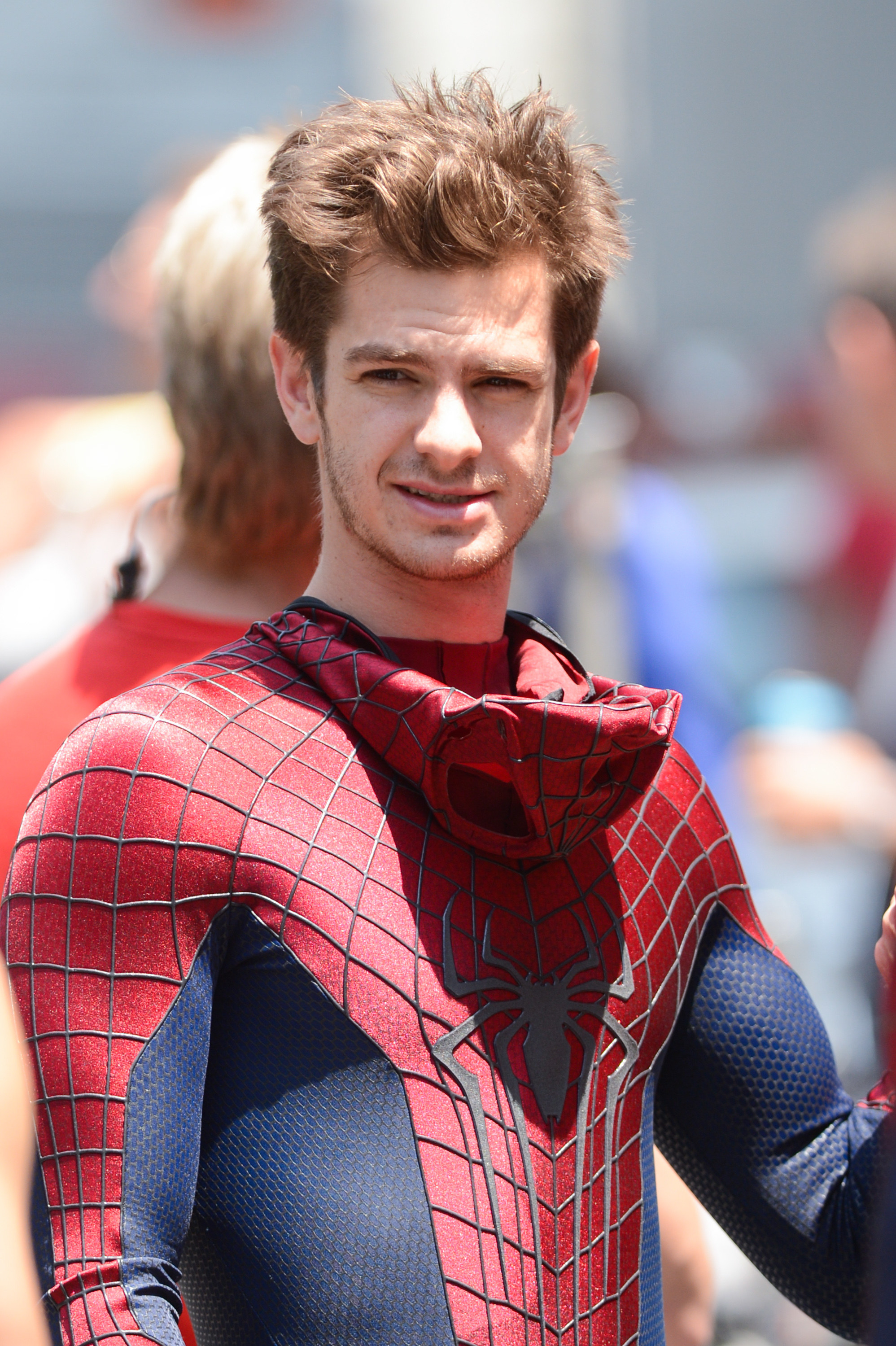 Close-up of Andrew as Spider-Man