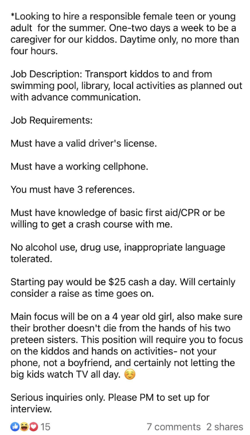 "Starting pay would be $25 cash a day"