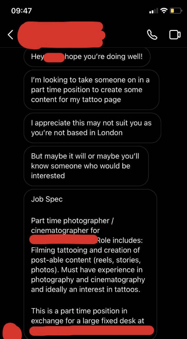 "This is a part time position in exchange for a large fixed desk…"