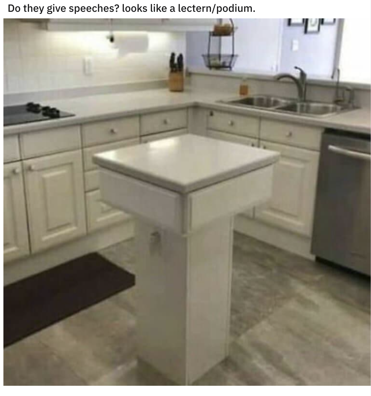 podium in the middle of the kitchen