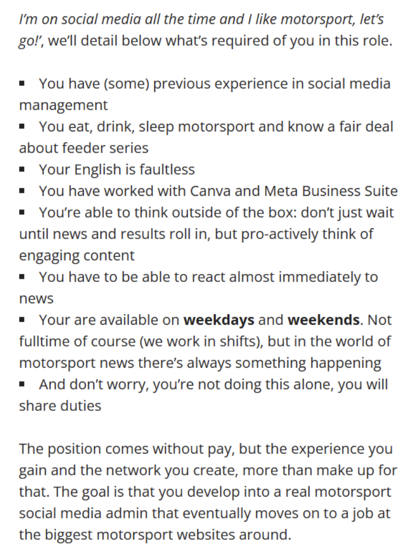 &quot;The position comes without pay, but the experience you gain and the network you create, more than make up for that.&quot;