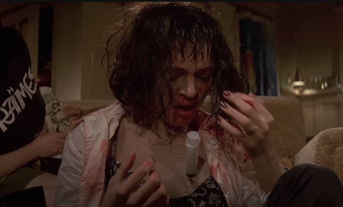 Uma Thurman covered in blood and stabbed with a syringe in &quot;Pulp Fiction&quot;