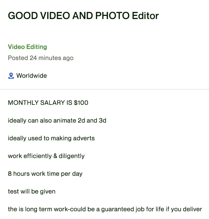 "MONTHLY SALARY IS $100"