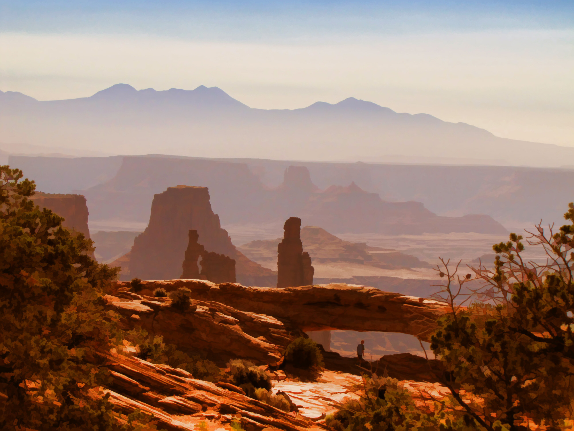 Arches and mountains at Canyonlands National Park.