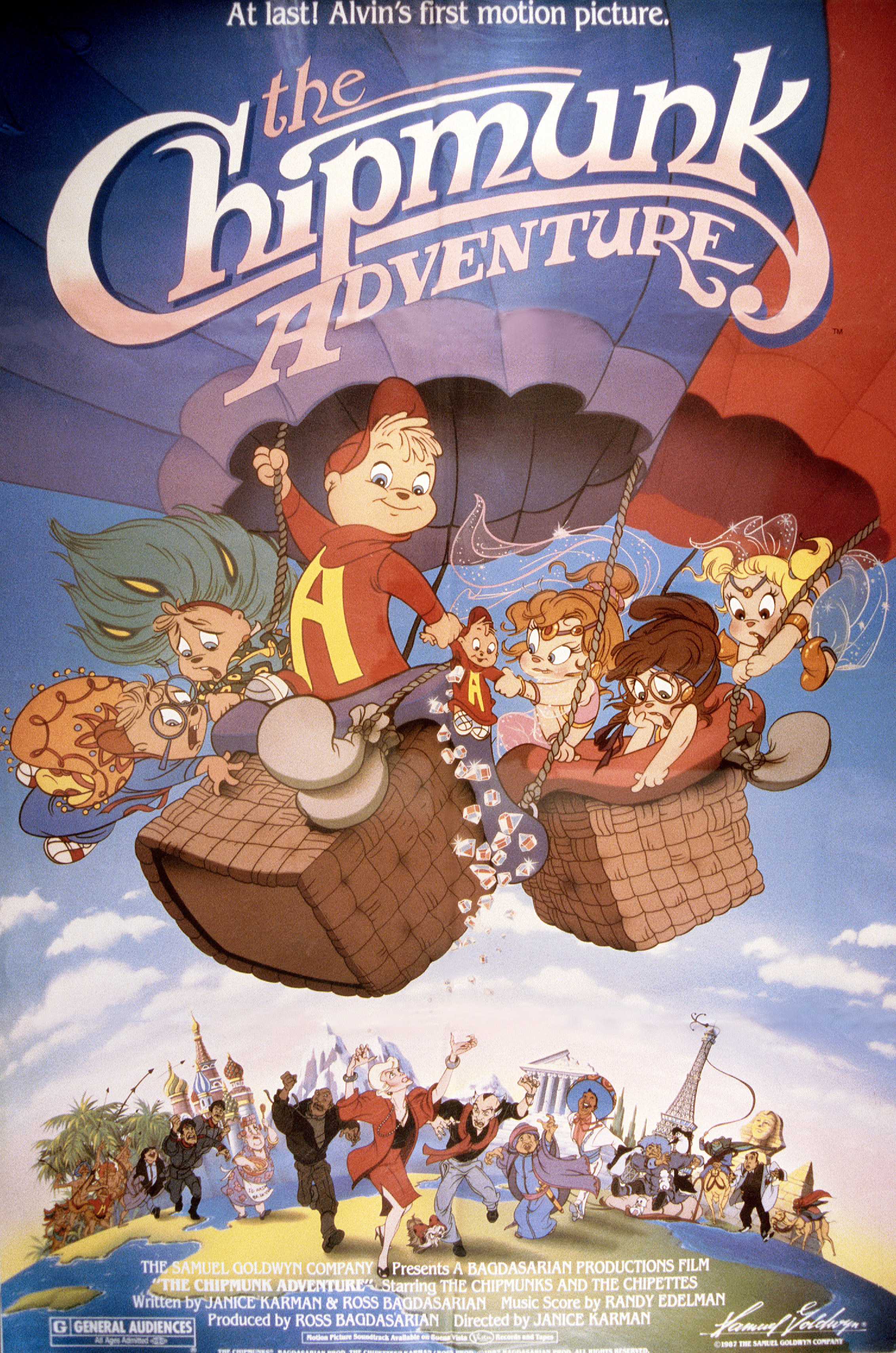 movie poster with gang in two different air balloons