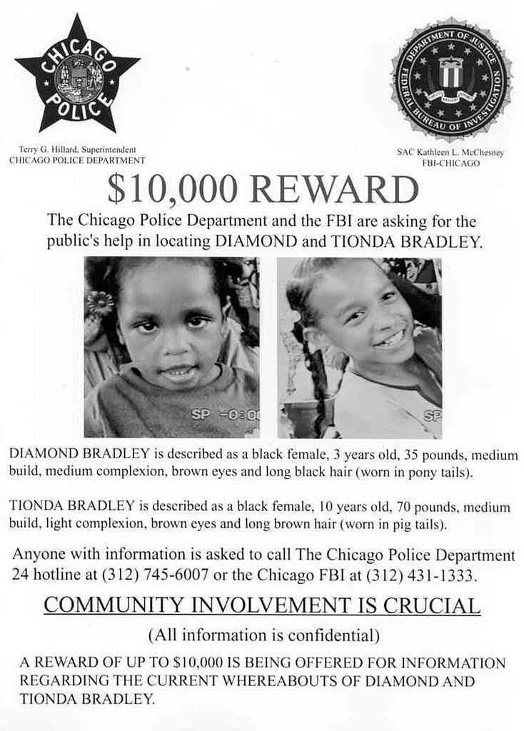 A missing person&#x27;s poster for Diamond and Tionda Bradley