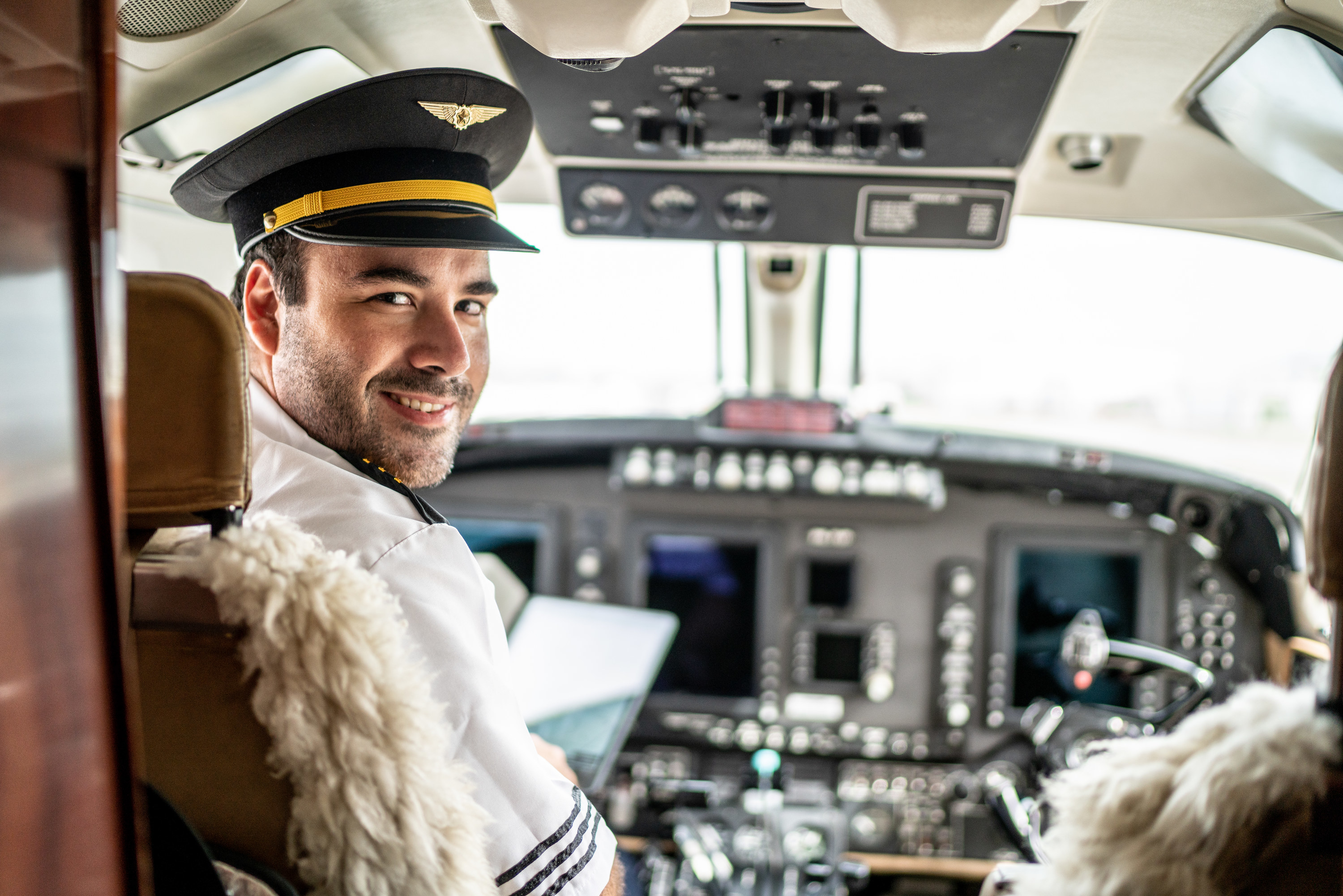 A pilot in a cockpit