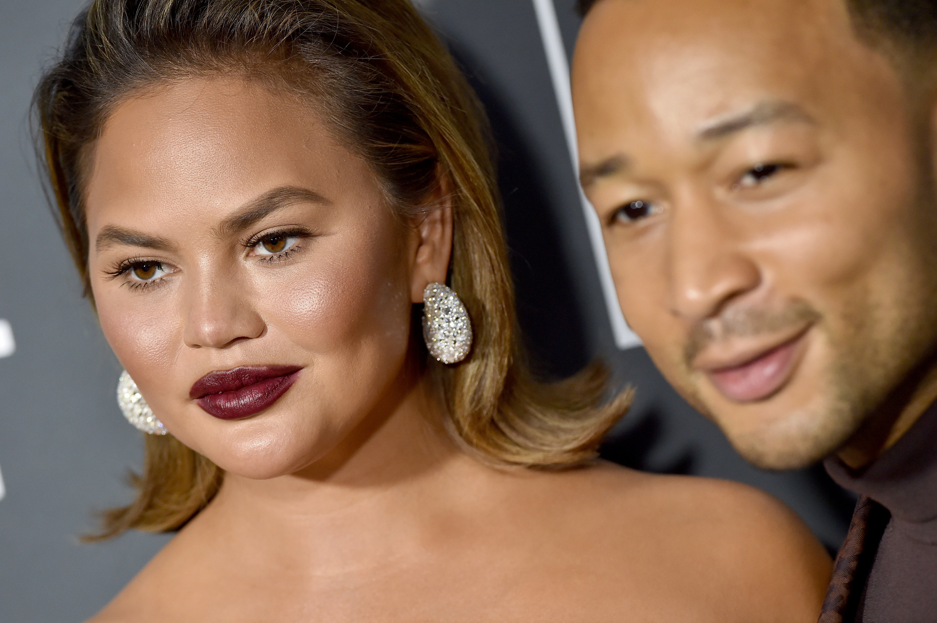 Close-up of Chrissy with her husband, John Legend
