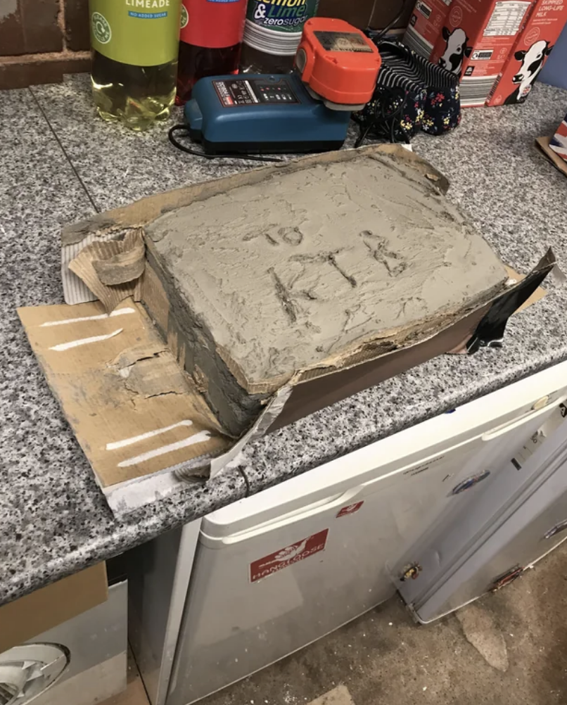 block of cement on the counter