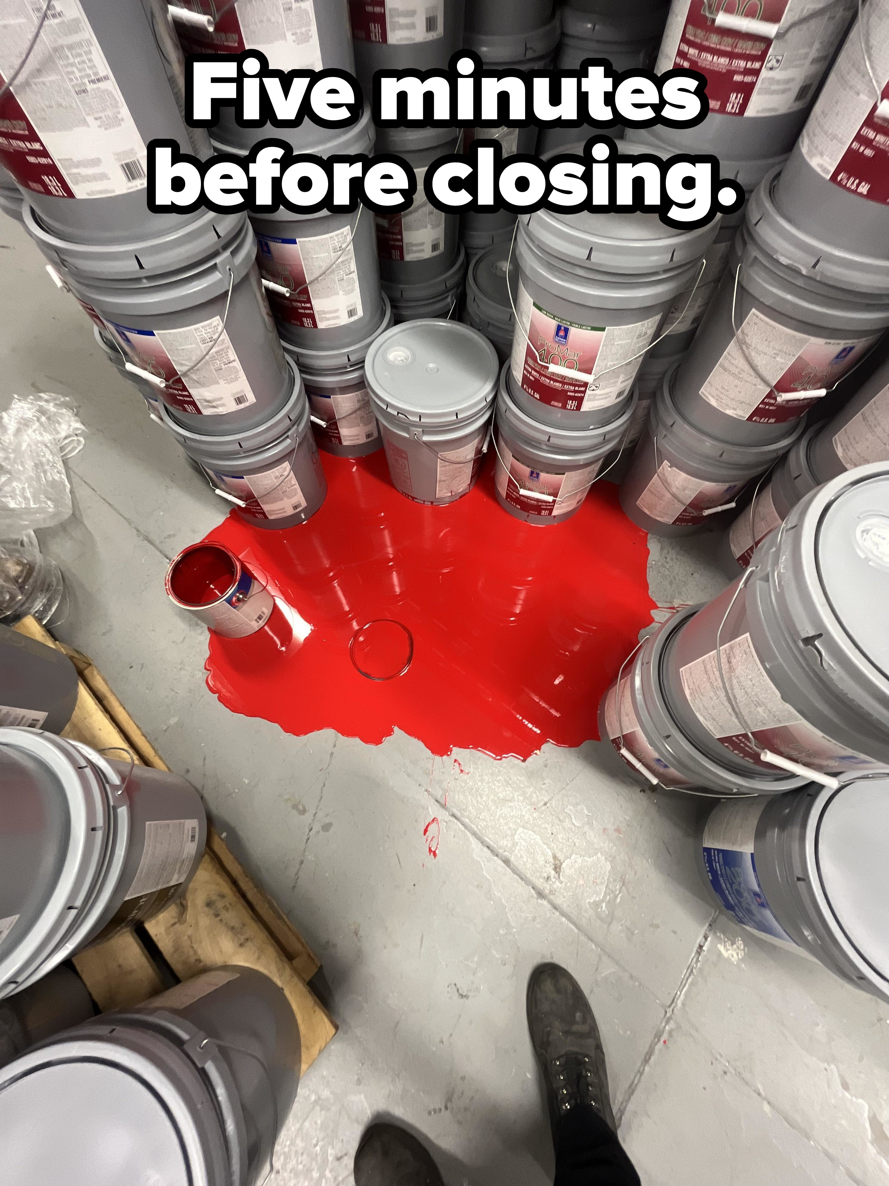 Spilled paint in a supply room