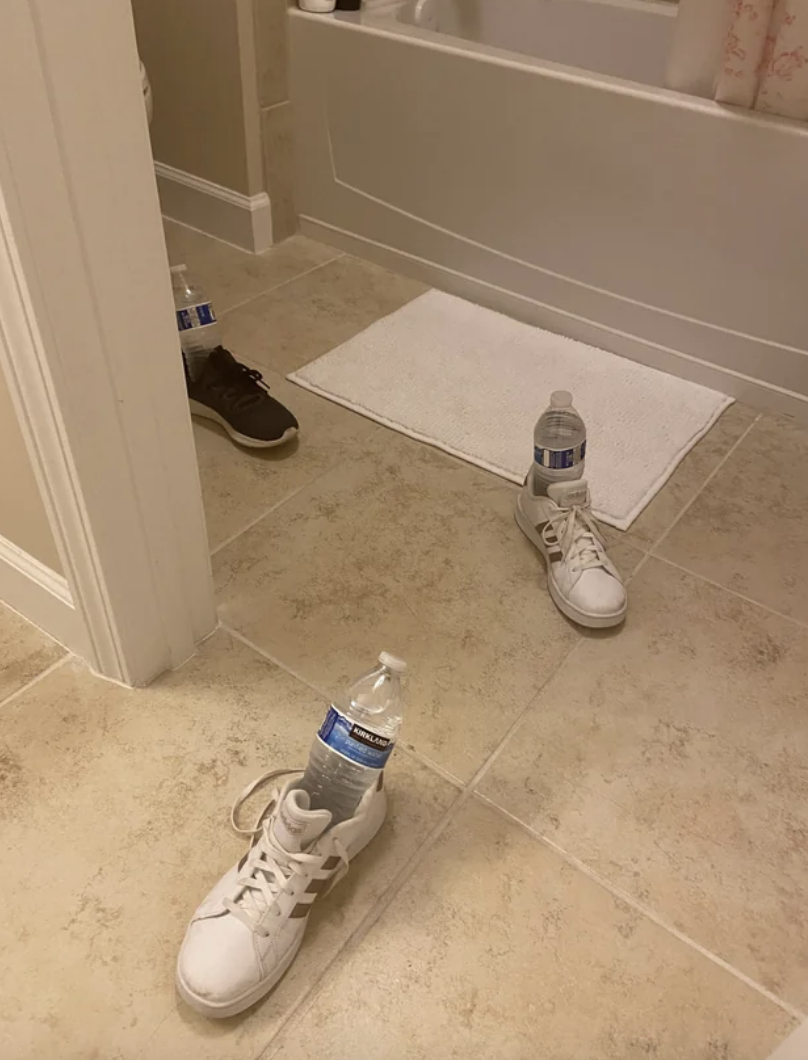 water bottles in shoes