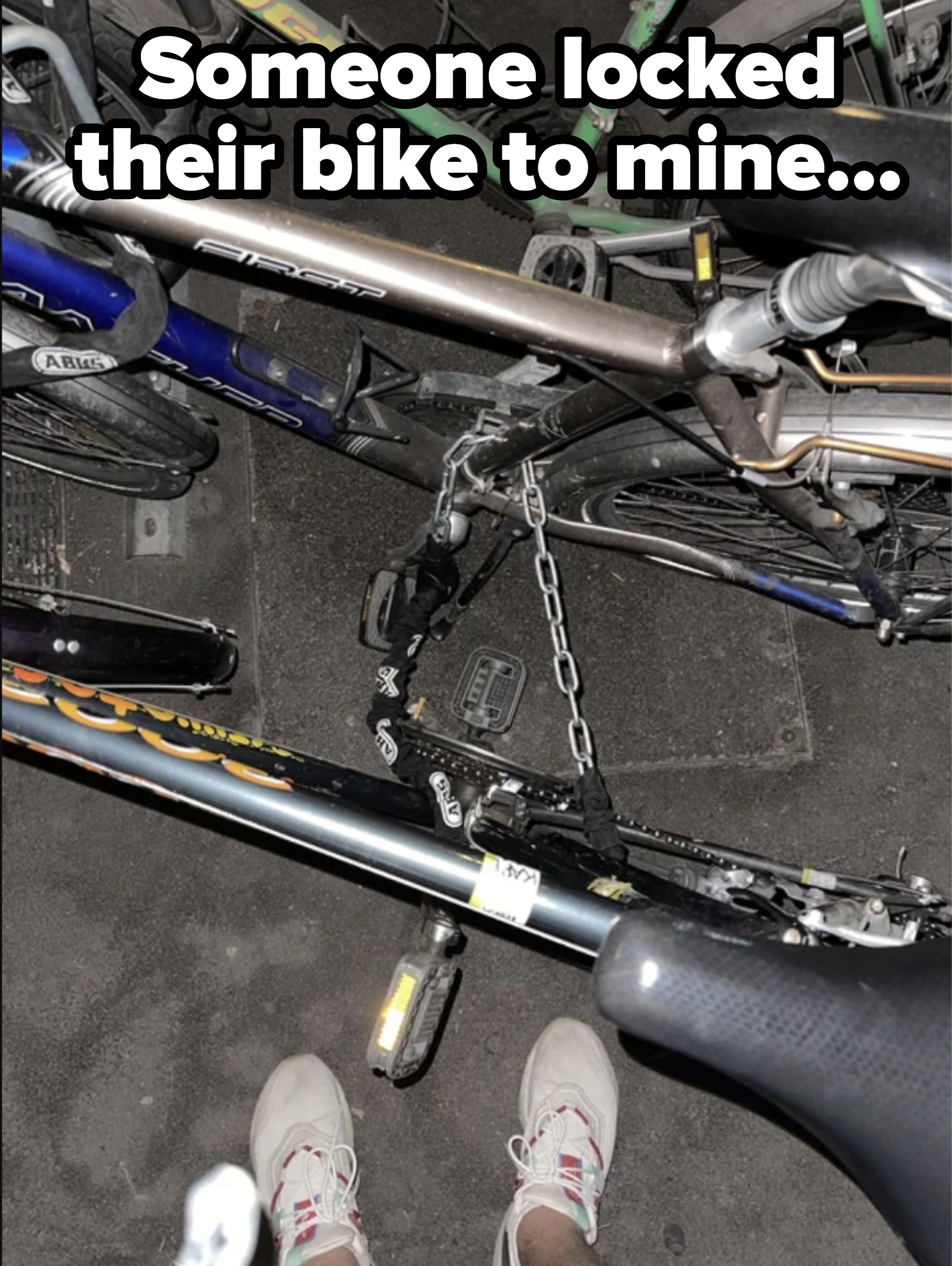 Two bikes locked together