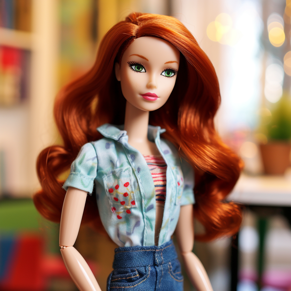 A Barbie wearing a button-down shirt with short sleeves over a t-shirt with jeans