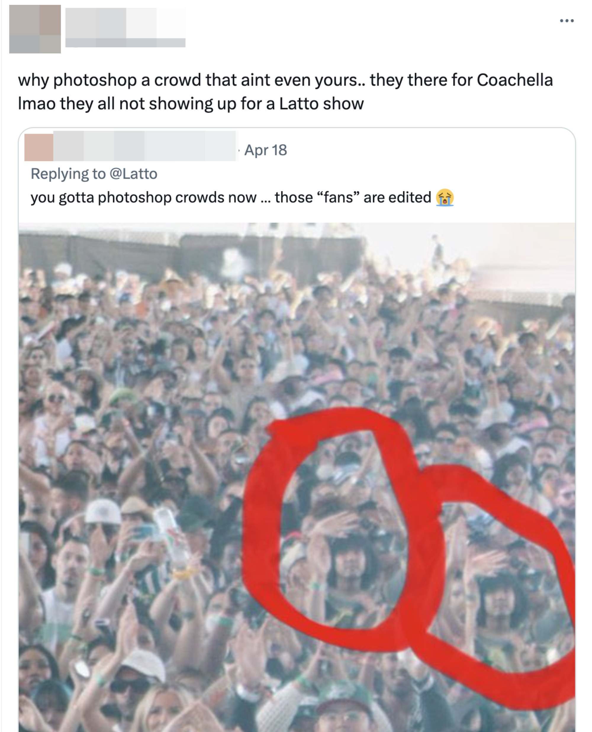 Image of Coachella crowd with circles around certain crowd members