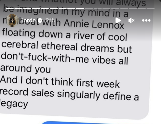 the text screenshot shared on lorde&#x27;s story