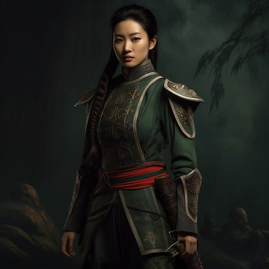 Mulan in her green soldier&#x27;s uniform