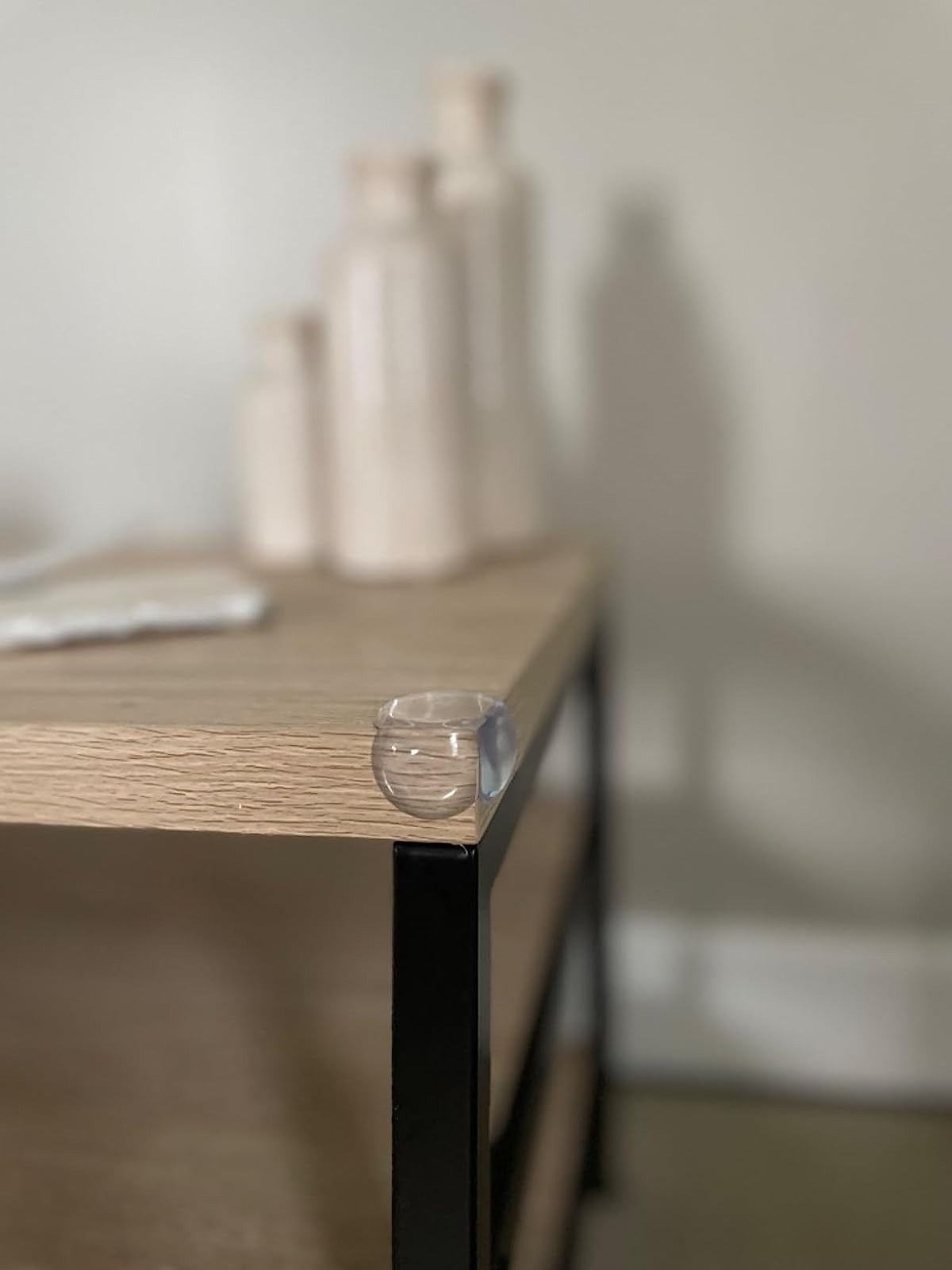 A corner protector on an end table