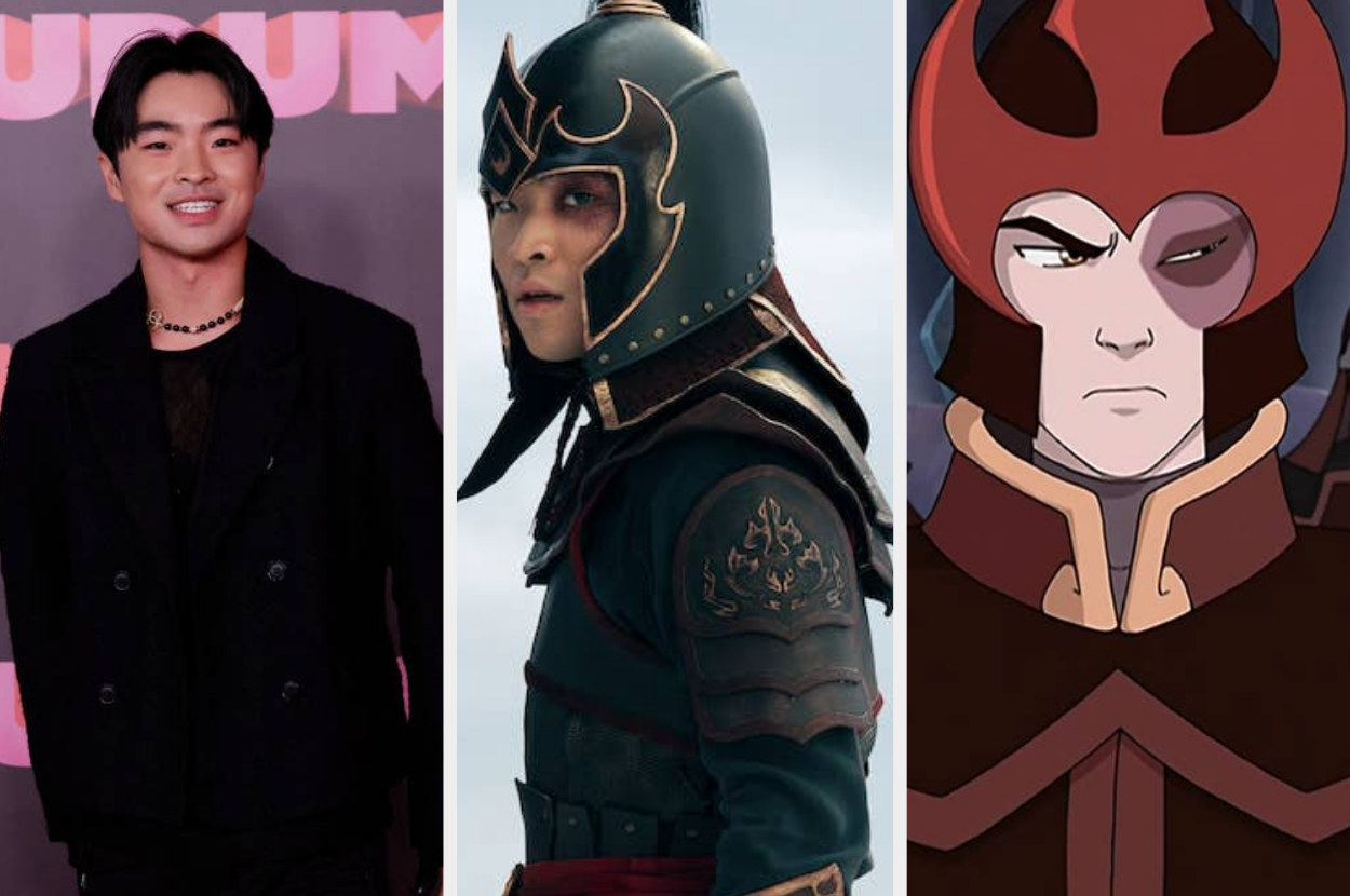 Side-by-side of Dallas Liu, Prince Zuko in the Netflix series, and Prince Zuko in the animated series