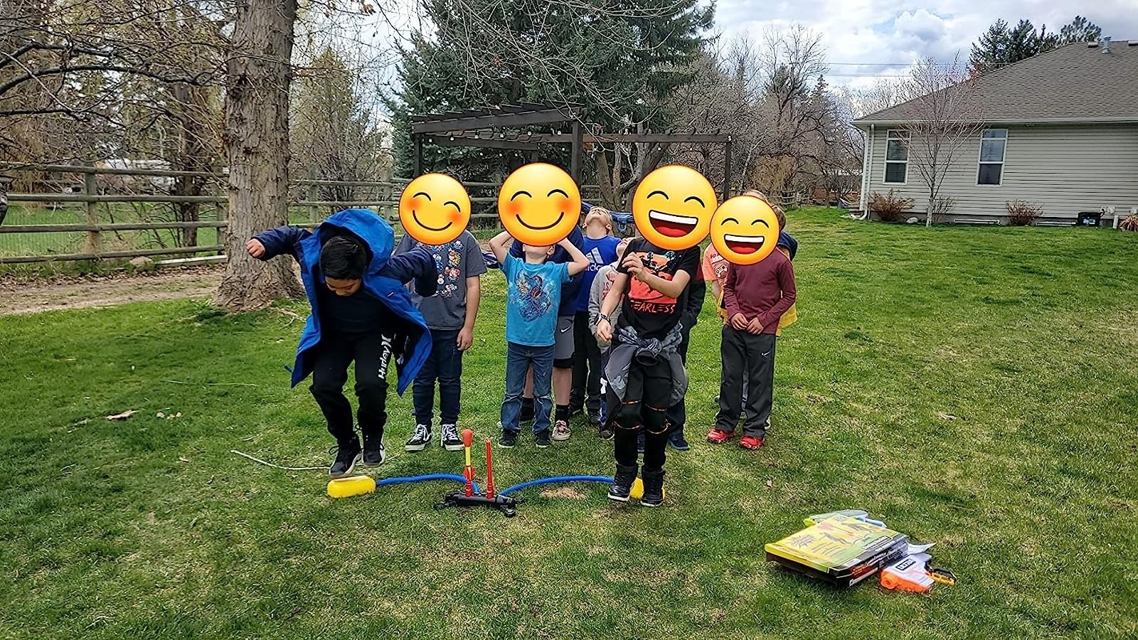 Kids use stomp rockets