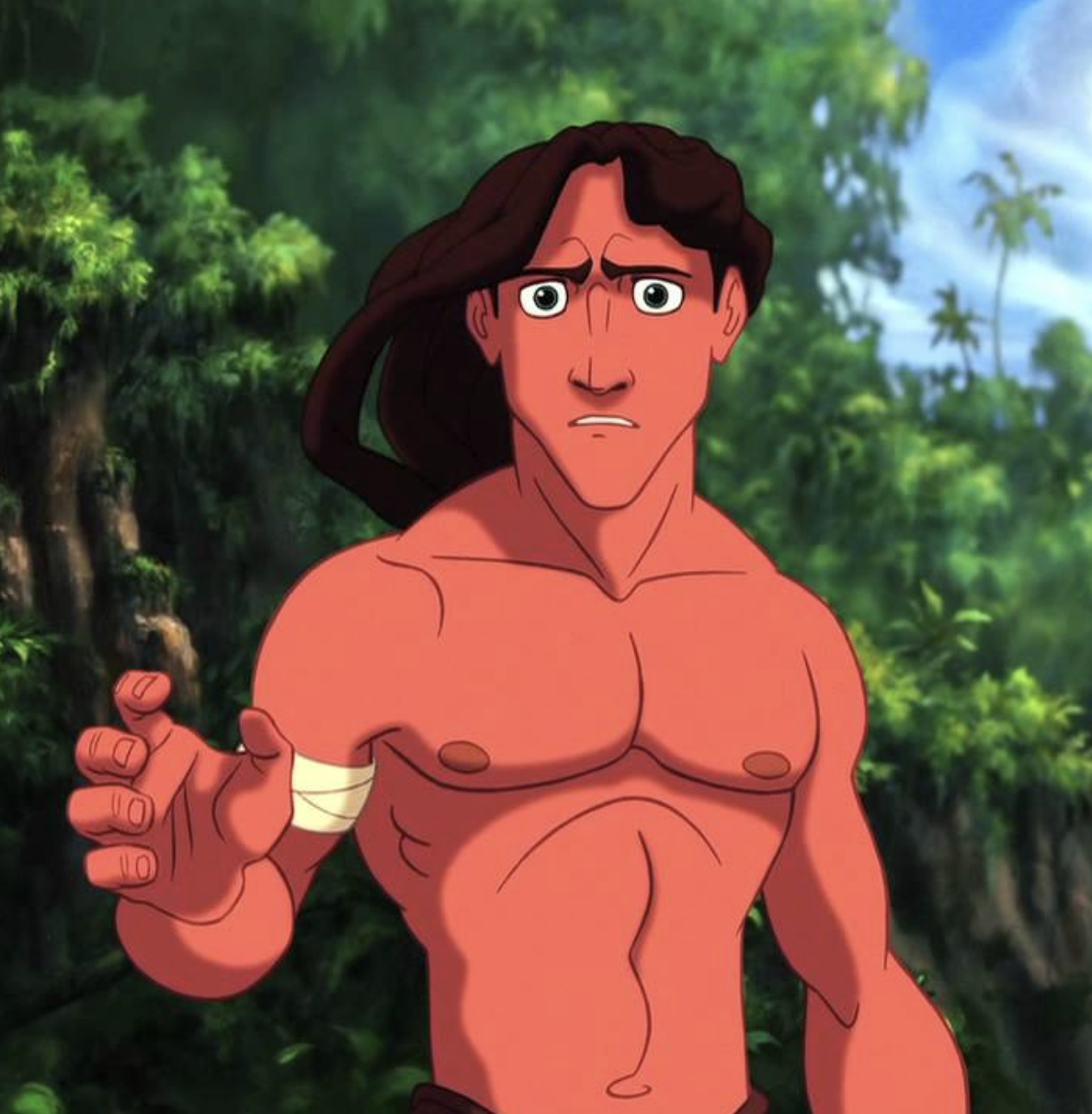 A shirtless Tarzan from the animated movie
