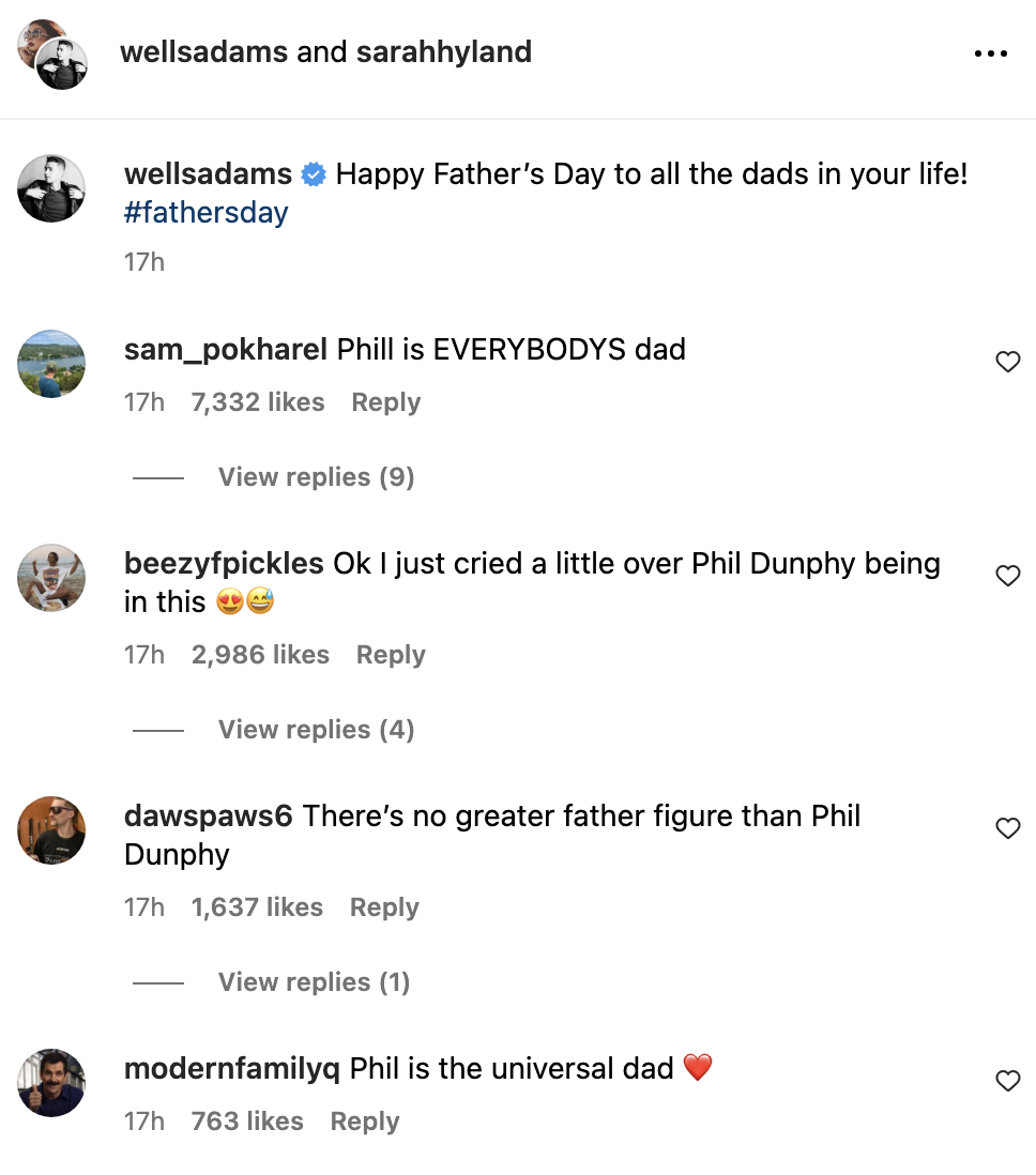 Comments praising Phil as &quot;the universal dad&quot; and &quot;everybody&#x27;s dad&quot; and saying &quot;there&#x27;s no greater father figure than Phil Dunphy&quot;