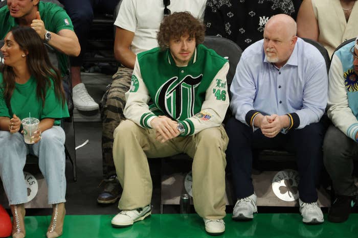 Rapper Jack Harlow attends game seven of the Eastern Conference Finals between the Miami Heat and the Boston Celtics at TD Garden