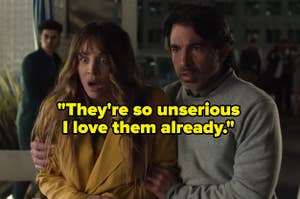 kaley cuoco and chris messina in based on a true story with the text they're so unserious i love them already