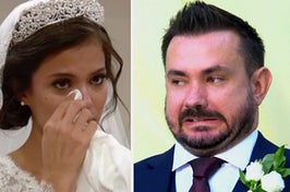 crying bride and a cringing groom