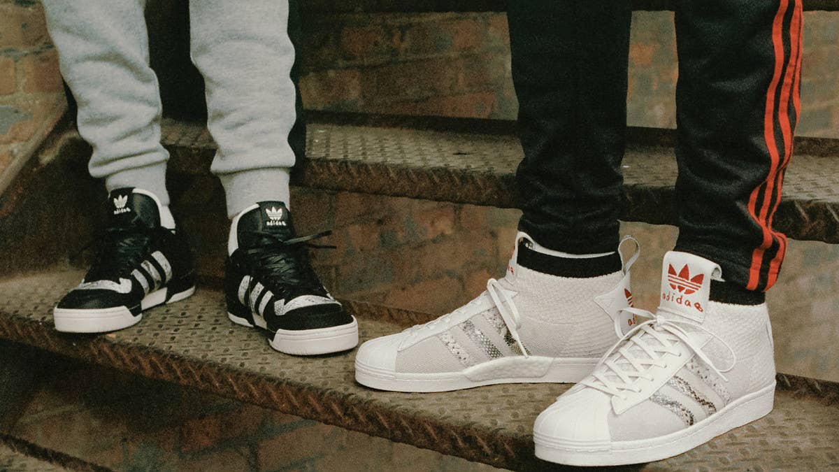 Adidas has unveiled its upcoming collection with United Arrows and Sons inspired by '80s hip-hop culture. It includes an Ultra Star and Rivalry Low with snakeskin detailing.