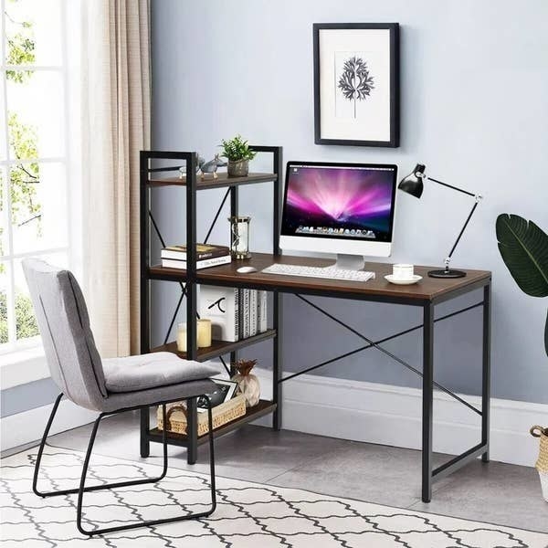 The desk in an office with a computer on it