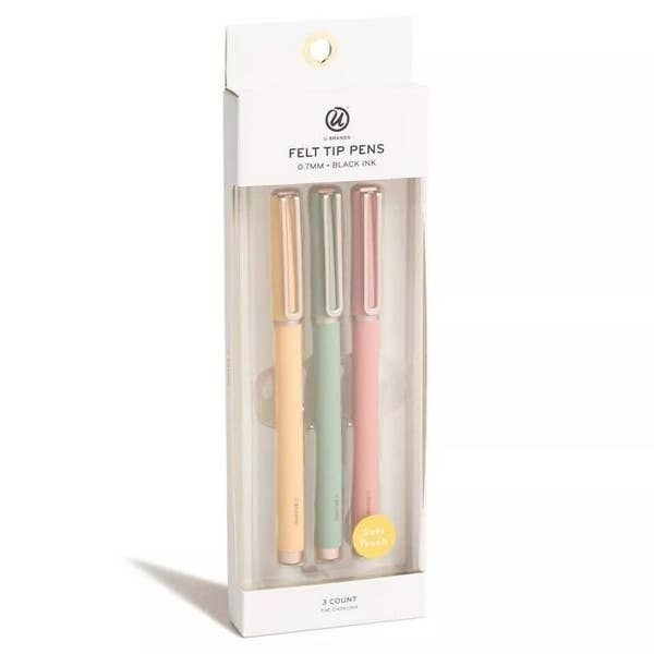 the package of the light yellow, sage green and blush pens
