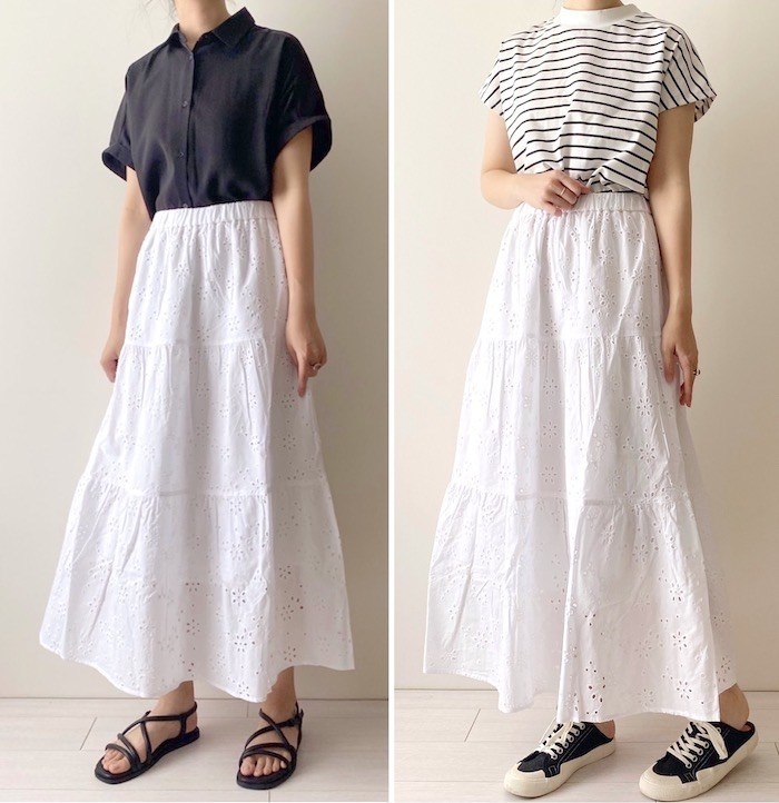 GU（ジーユー）のおすすめアイテム「コットンレースフレアロングスカート+E」