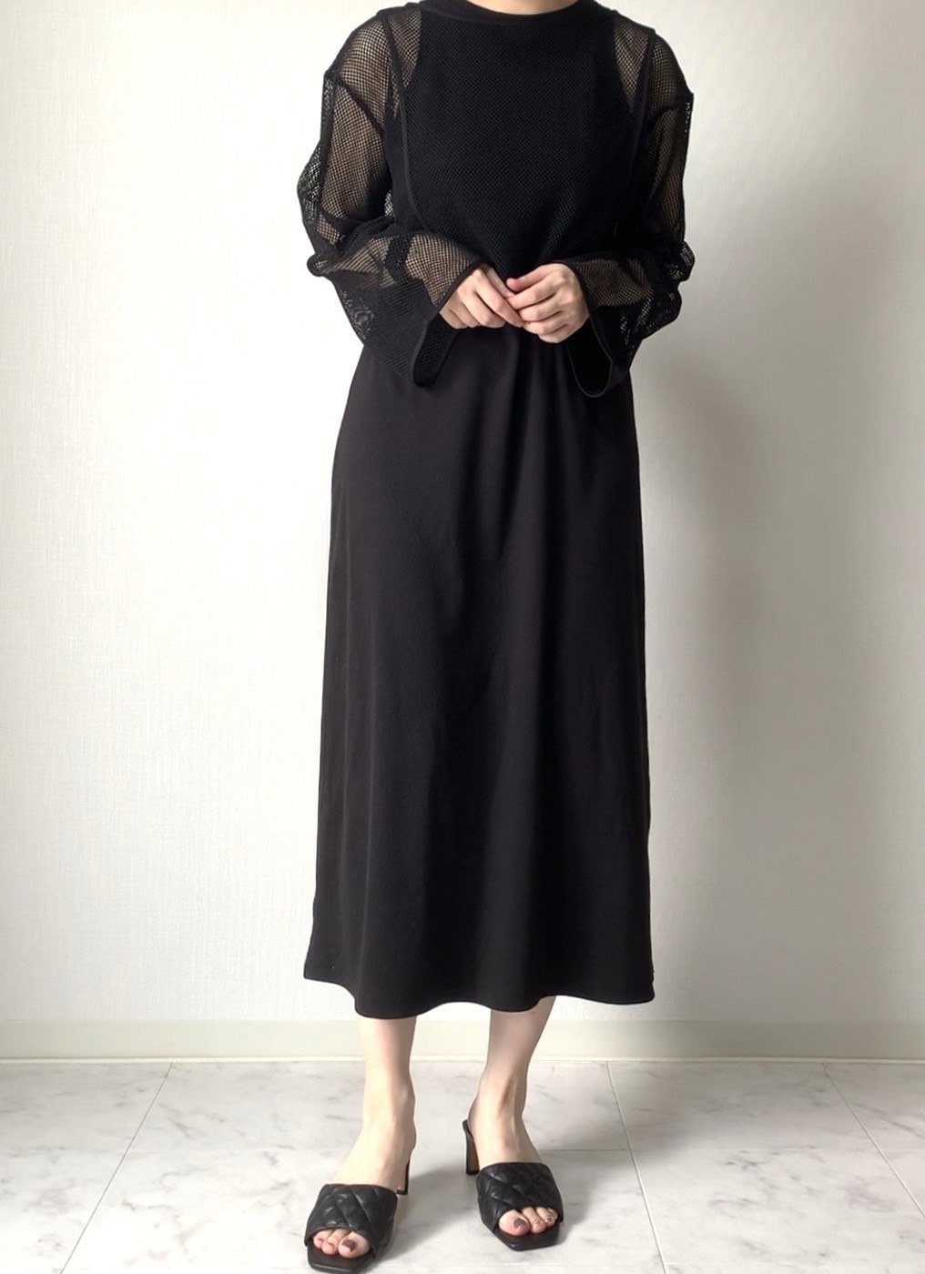 GU（ジーユー）のおすすめのワンピース「メッシュセットワンピース（ノースリーブ）」