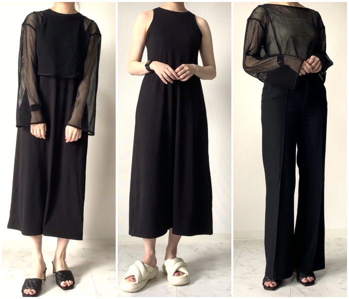 GU（ジーユー）のおすすめのワンピース「メッシュセットワンピース（ノースリーブ）」のコーディネート