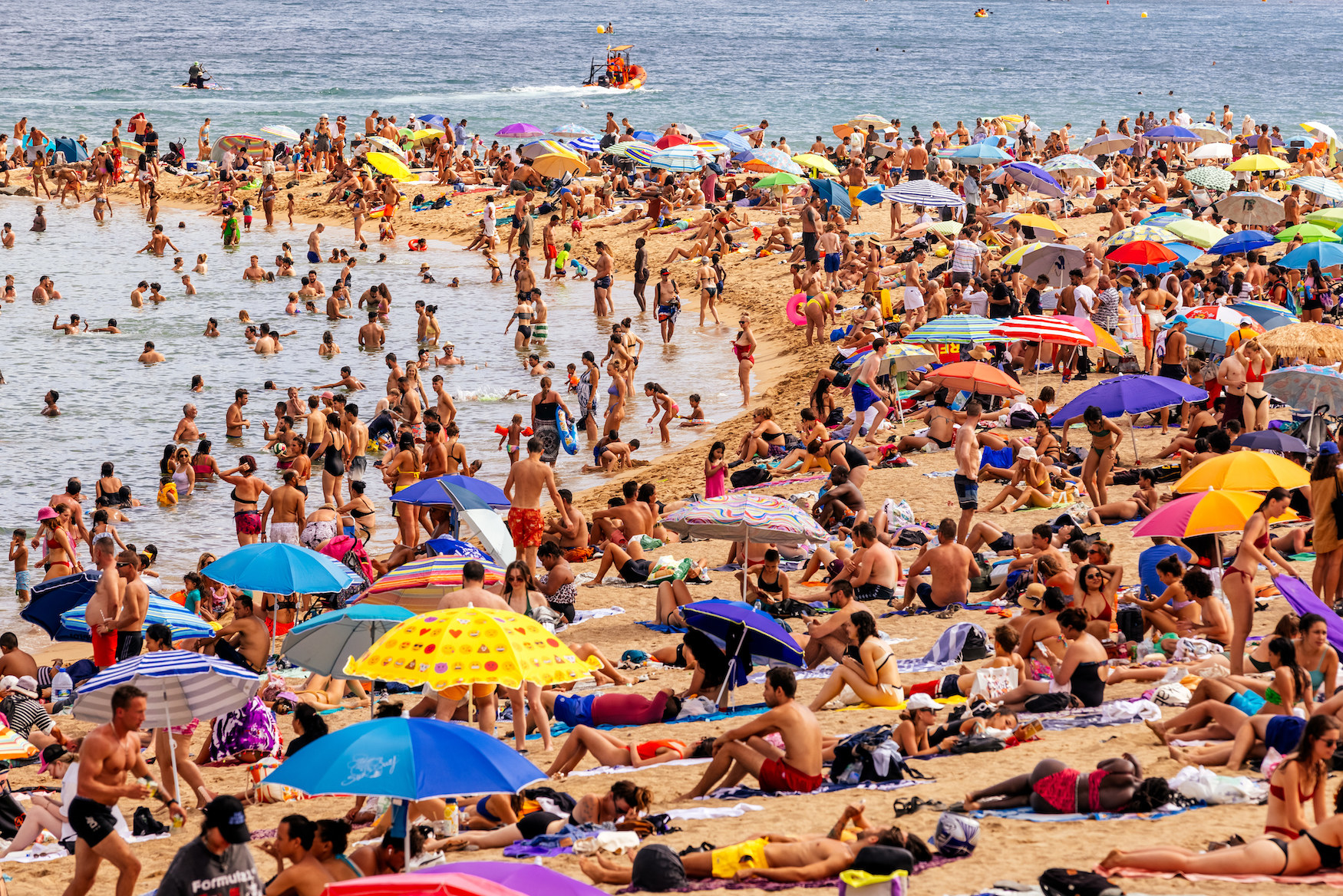 A large crowd on a beach