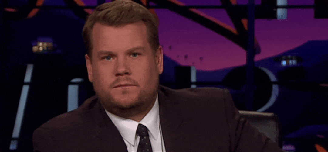 James Corden shaking his head