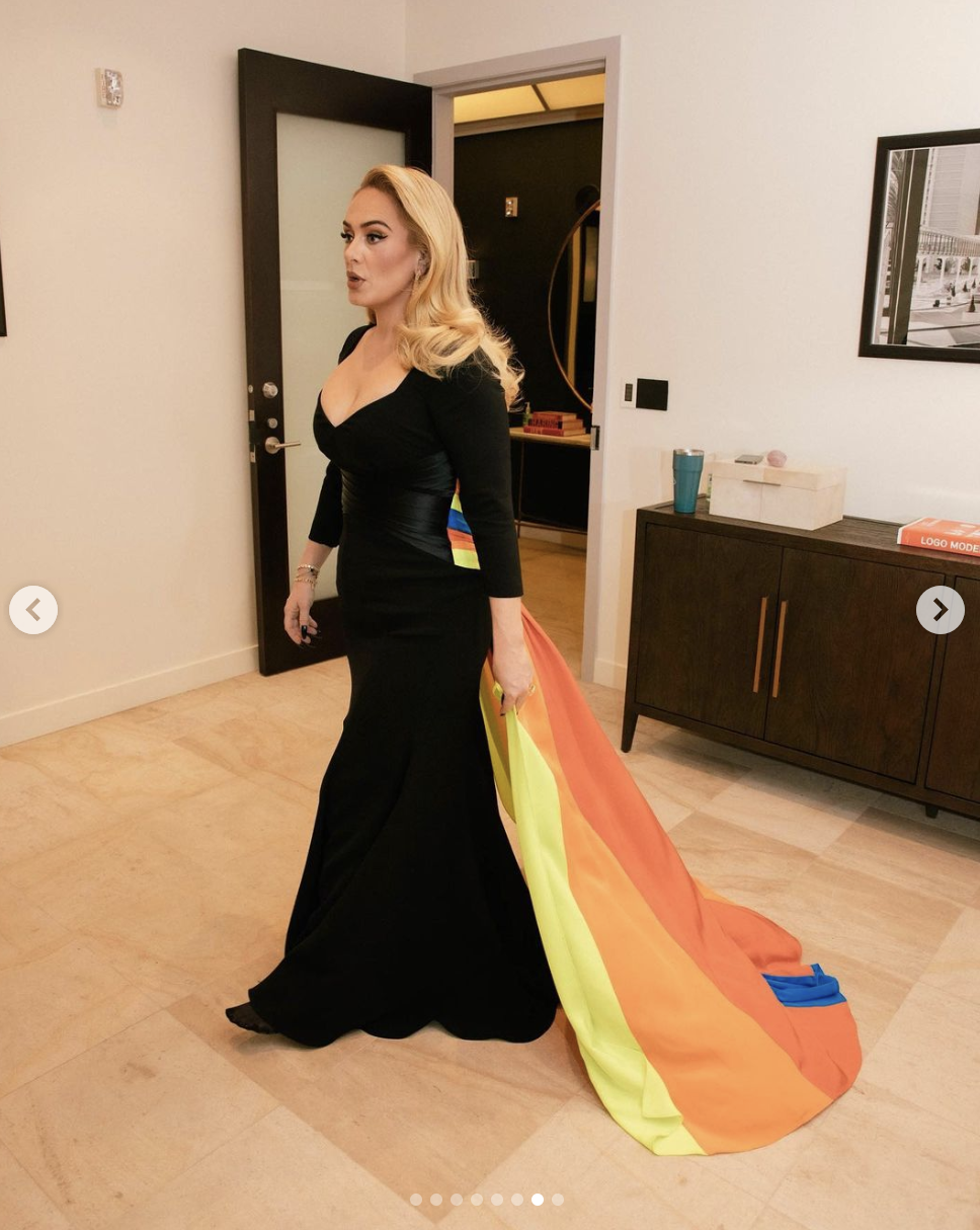 adele&#x27;s dress has a train the color of the rainbow